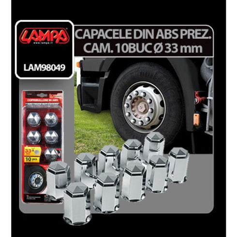 Capacele ABS prezoane camion 10buc - Ø 33mm - Crom